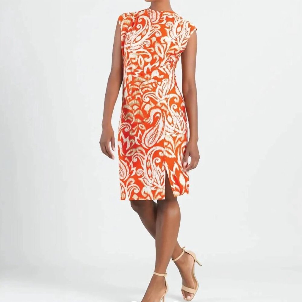 NWT Clara Sunwoo Midi Sheath Paisley Lotus Butter Knit Side Slit Midi Dress